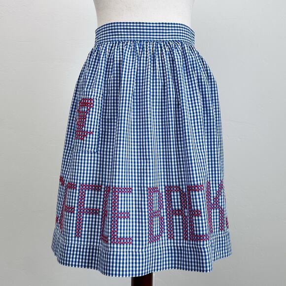 Vintage Handmade Cross Stitch Coffee Gingham Apron - Picture 4 of 7